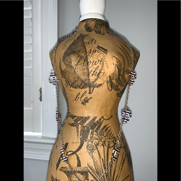 Blue Striped Anchor Necklace & Matching Earrings - Picture 5 of 5